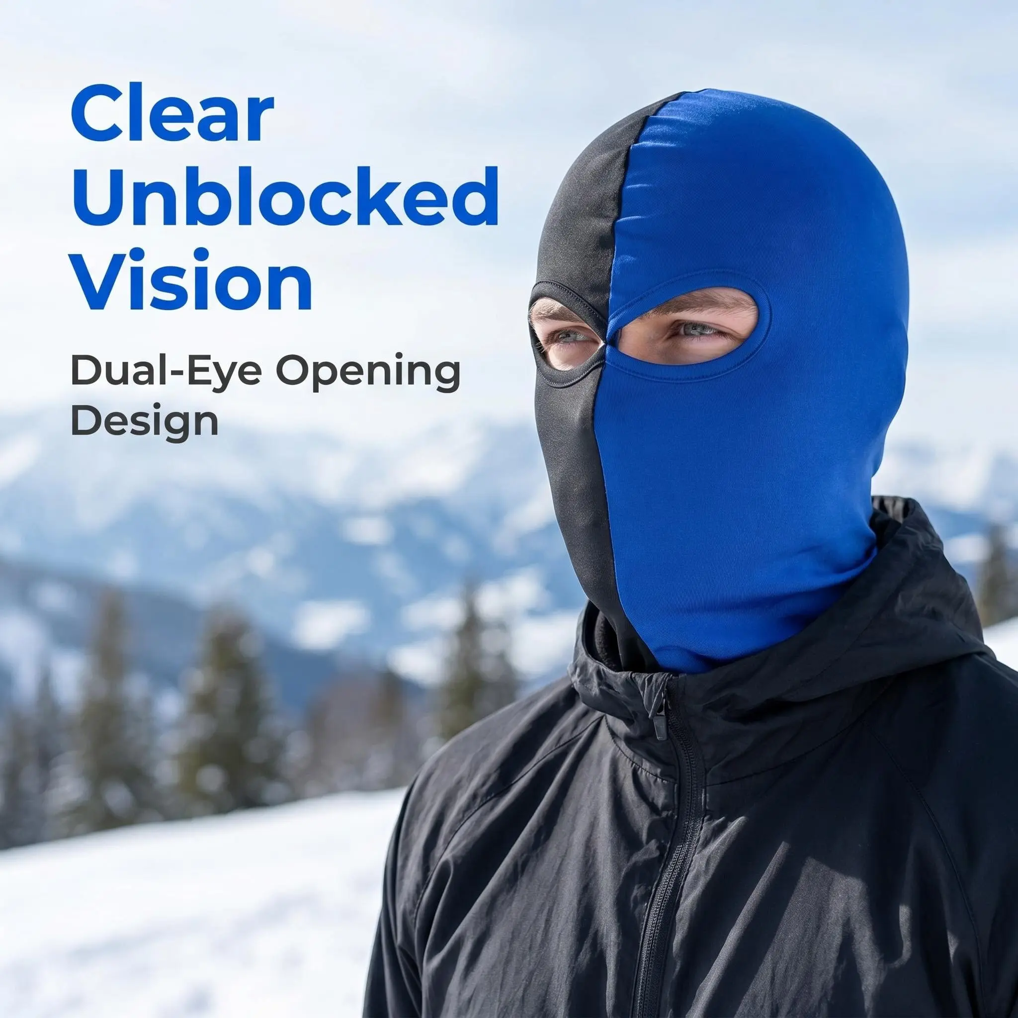 Versatile Two-Tone Full-Head Cover, Blue Half-And-Half Balaclava Hat, Soft Breathable High-Elastic Neck Protector, Outdoor Cycling Hiking Gear