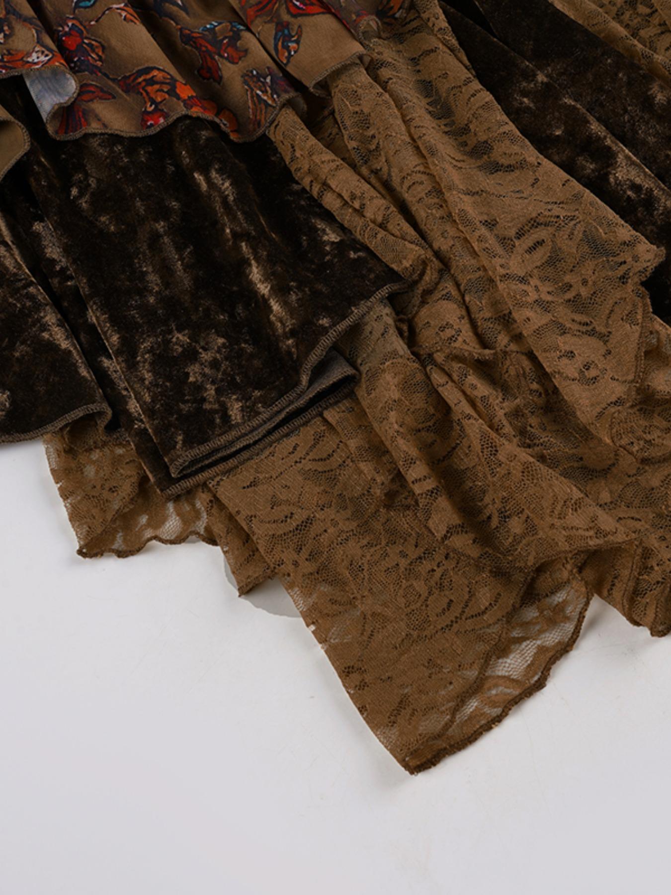 Women's Floral Lace Skirt, Vintage Sweet Skirt, Retro Asymmetrical Skirt, Boho Casual Skirts for Daily Wear, Ladies Bottoms for All Seasons