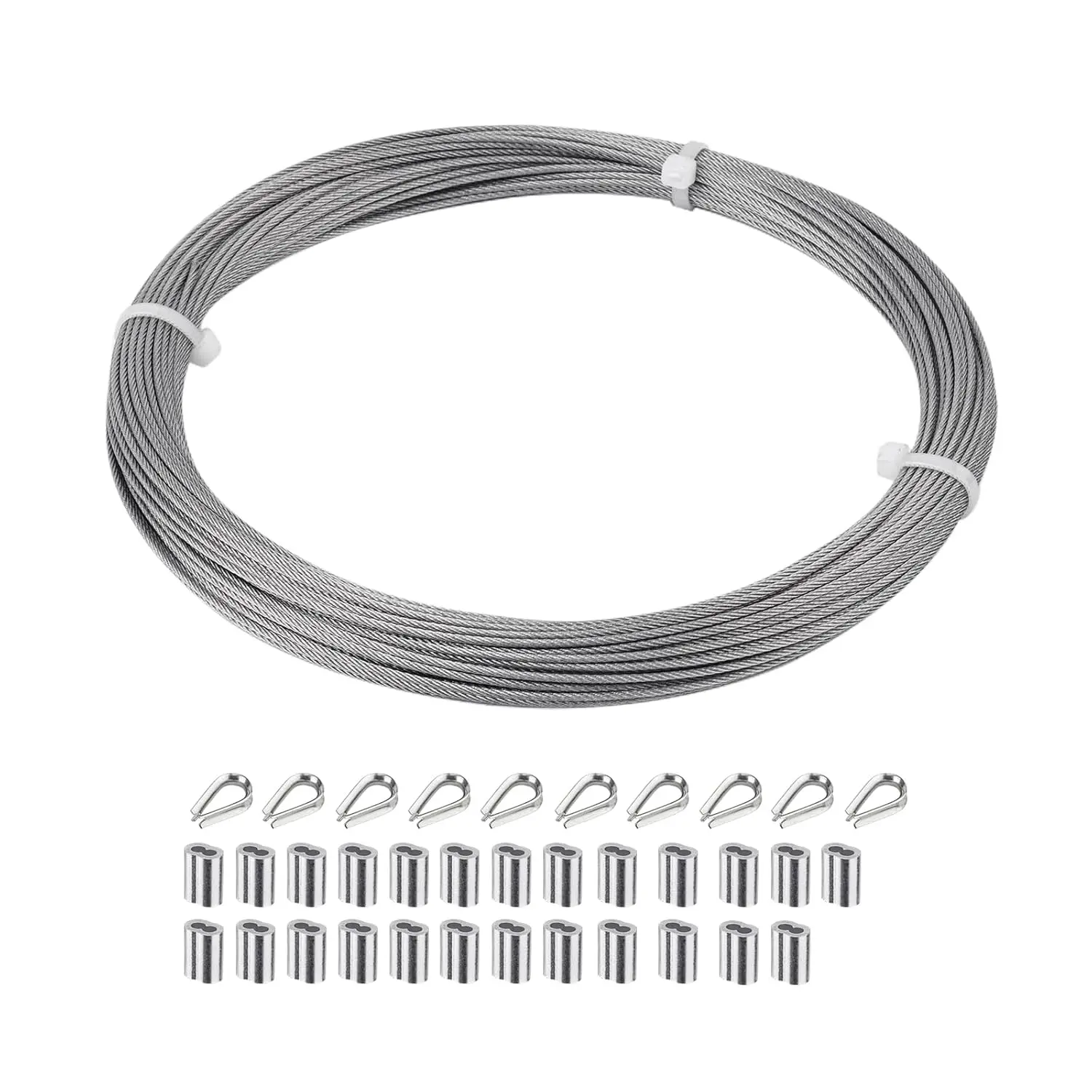 1/16 in Marine Grade Stainless Steel Wire Rope (Steel Cable) - 100FT 7x7 Strand Core Aircraft Wire for Marine Users, Garden Railing with Sleeves & Thimble