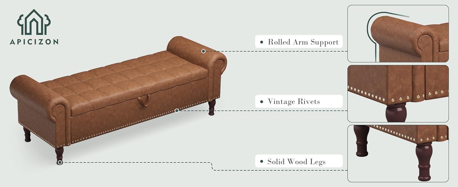 Apicizon 60”Ottoman with Storage, Queen Size End of Bed Storage Bench with Tufted Button, Upholstered Sitting Bench for Front Door Entrance,Bedroom Modern Furniture Soft Cushioned Stool