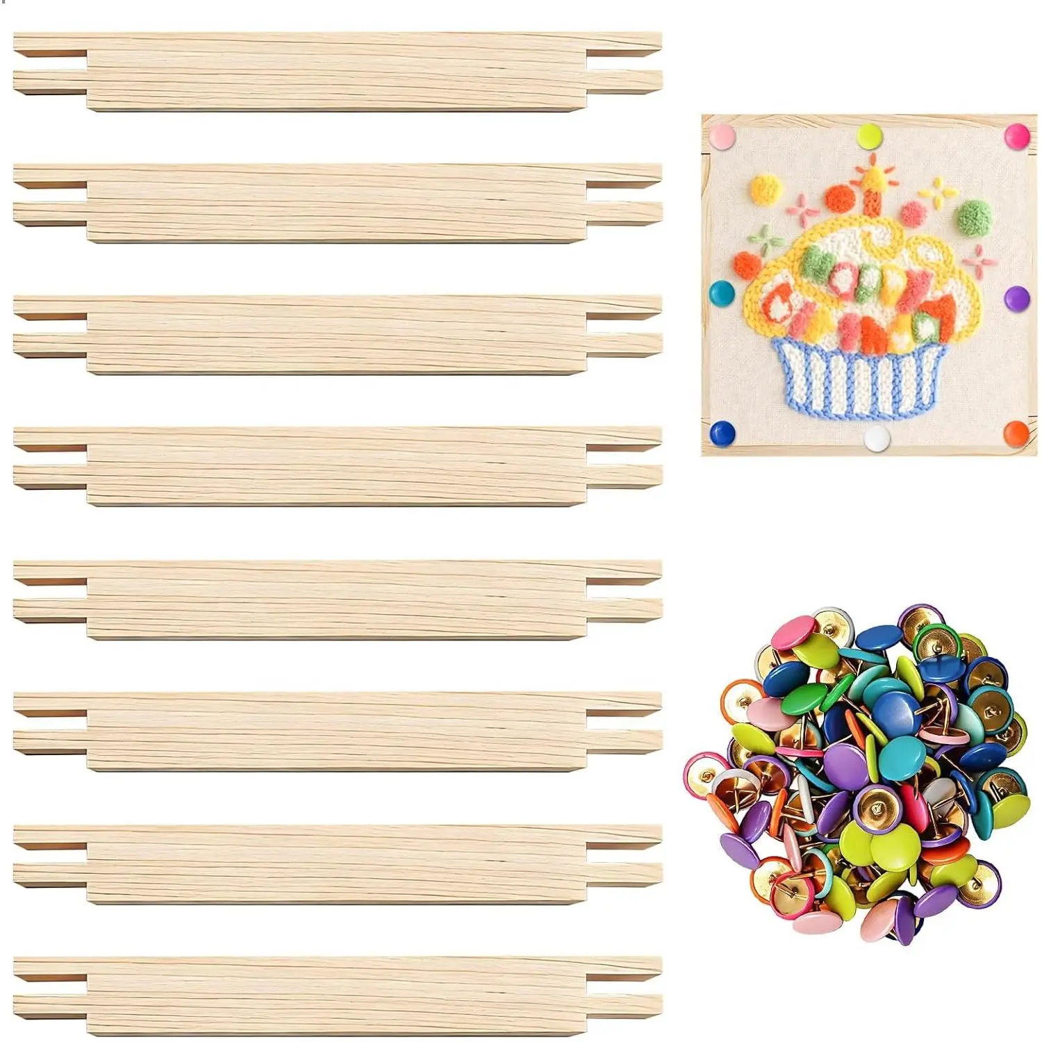 8 count 6" Stretcher Bars for Needlework with 100 Thumb Tacks, Wooden Canvas Stretcher Bars, Needlepoint Embroidery  Frame Set for Women's Birthday Gifts, Crafts Art