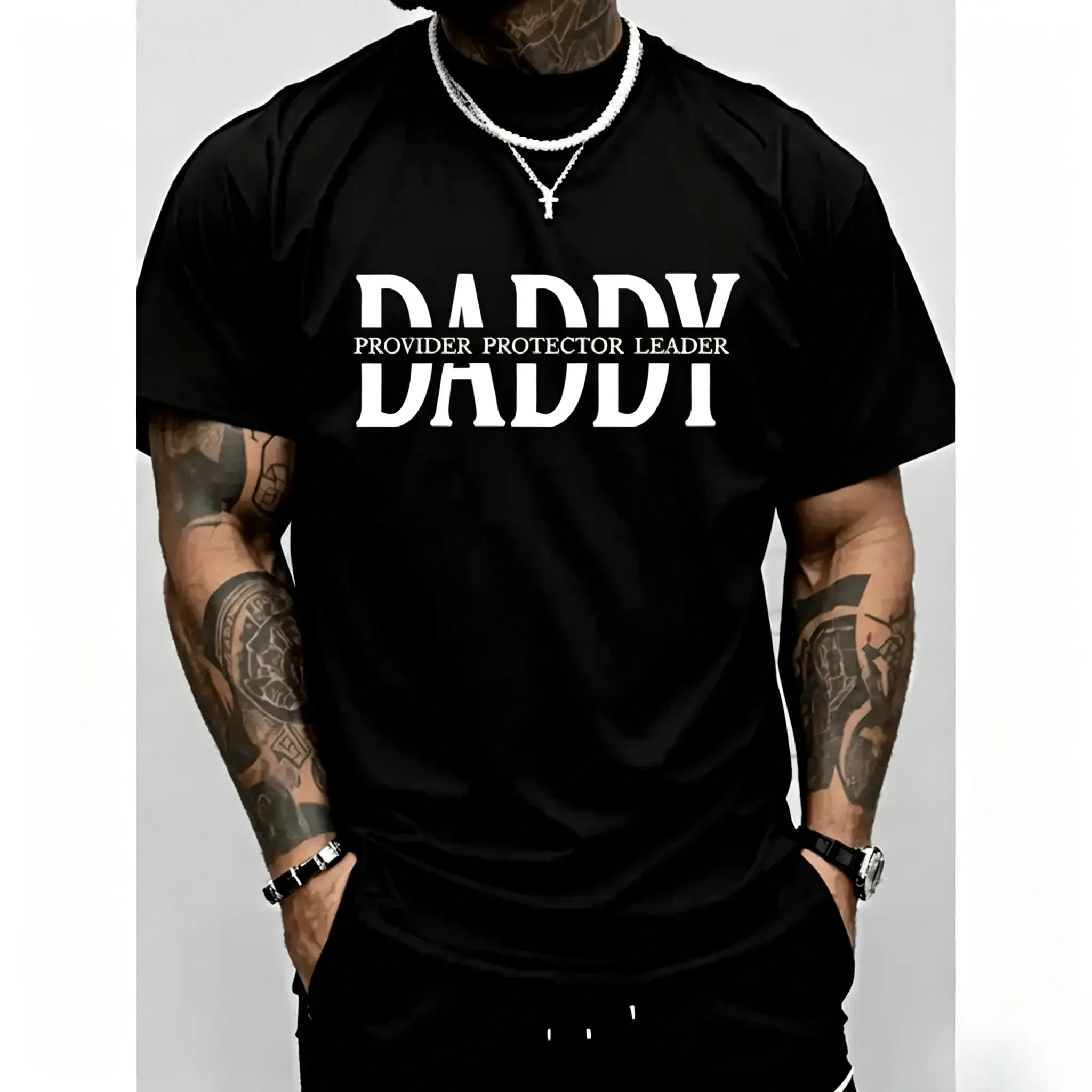 PAYEAH Men's Short-Sleeve Heavy T-Shirt - Casual Streetwear Top, Daddy Husband Protector Hero Theme, Father's Day Gift for Him (Single Piece)