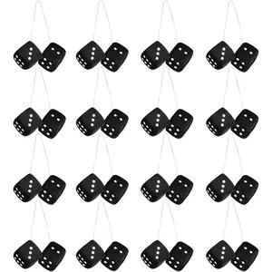 Molain 16Pcs Fuzzy Plush Dice for Rear View Mirror, 2.73" Black Fuzzy Dice for Car Mirror, Classic Retro Hanging Car Dice for Mirror Decoration, Perfect Rear View Mirror Accessories