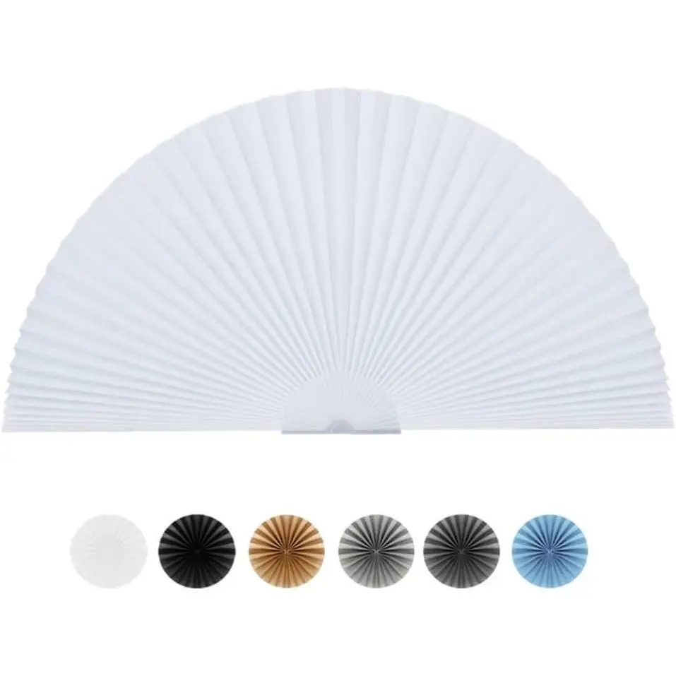Stick On Half Circle Arch Window Shade, Cut to Size 24 Inch Radius Light Filtering Non-Woven Pleated Half Moon Blinds, Temporary Semi Circle Window Cover for Front Door