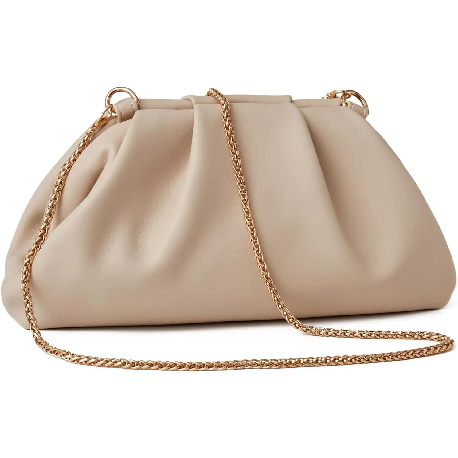 Women's Minimalist Faux Leather Cloud Clutch Bag - Ruched, Durable, Scratch-Resistant, Modern Synthetic Fabric, Detachable Chain Crossbody for Evening Outings & Parties