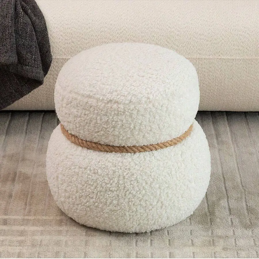 Cute Round Belly Snowman Stool - 14.56" Width Padded Fabric Ottoman Footrest, Sturdy Durable Small Space Furniture, Winter Christmas Home Decor for Living Room Bedroom, Multifunctional