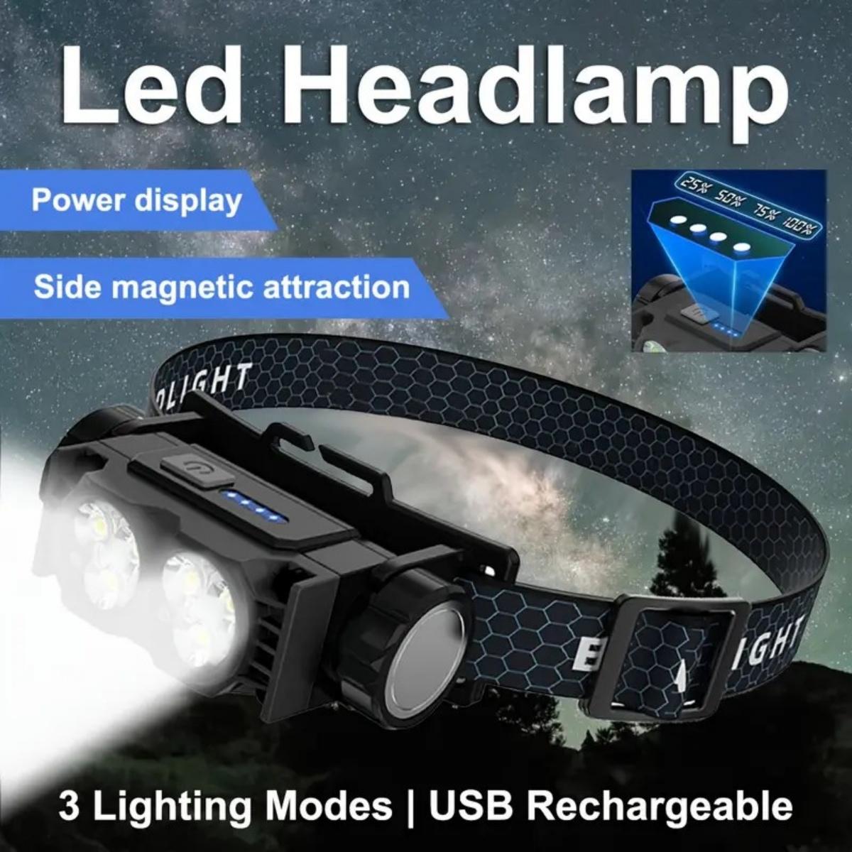 Multifunctional Working Headlamp, 1 Count USB Rechargeable Ultra-light & Portable Headlight with Power Display, Headlamp for Hiking Running Camping Travel Walking