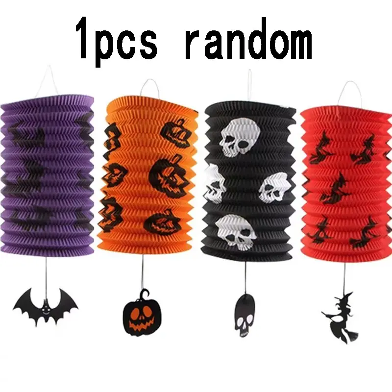 Halloween Foldable Lantern, Creative Skull Pumpkin Paper Hanging Light, Bar Haunted House Party Decor, Atmosphere Ornament