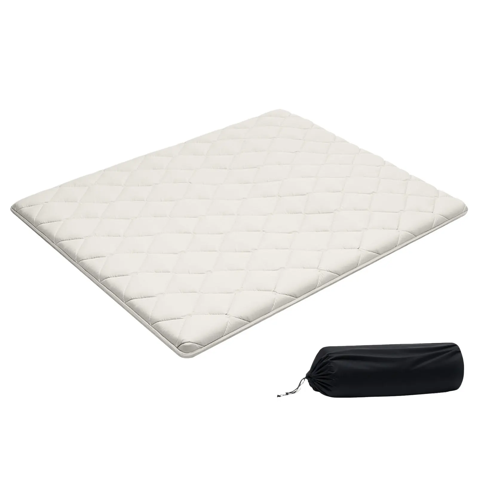 VEVOR Japanese Tatami Memory Foam Mattress, Queen Size Foldable Foam Mattress with Storage Bag & Fastener, 9-Layer 80x60x2.5in Floor Mat for Yoga, Living Room, Camping, White Camping Mat Tool Kit Accessory, Meditation