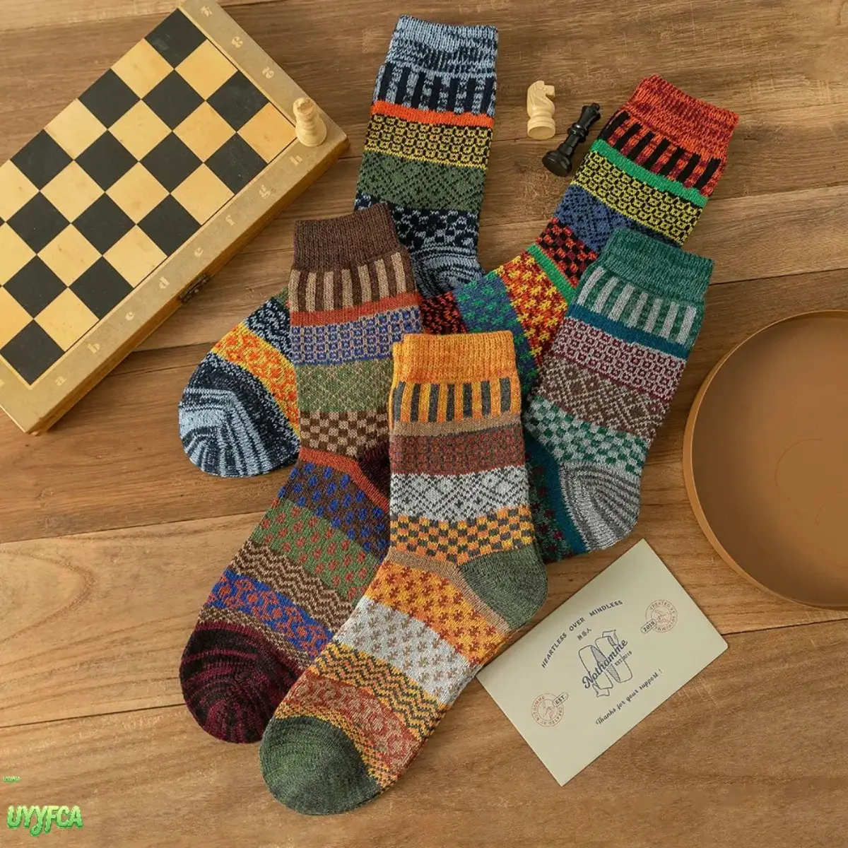 5 Pairs Women’s Nordic Vintage Crew Socks, Thick Warm Wool‑Blend Mid‑Calf Thermal Socks, Cozy Retro Geometric Knit Socks For Cold Weather, Daily Casual And Holiday Gifting,back to school,back to school haul