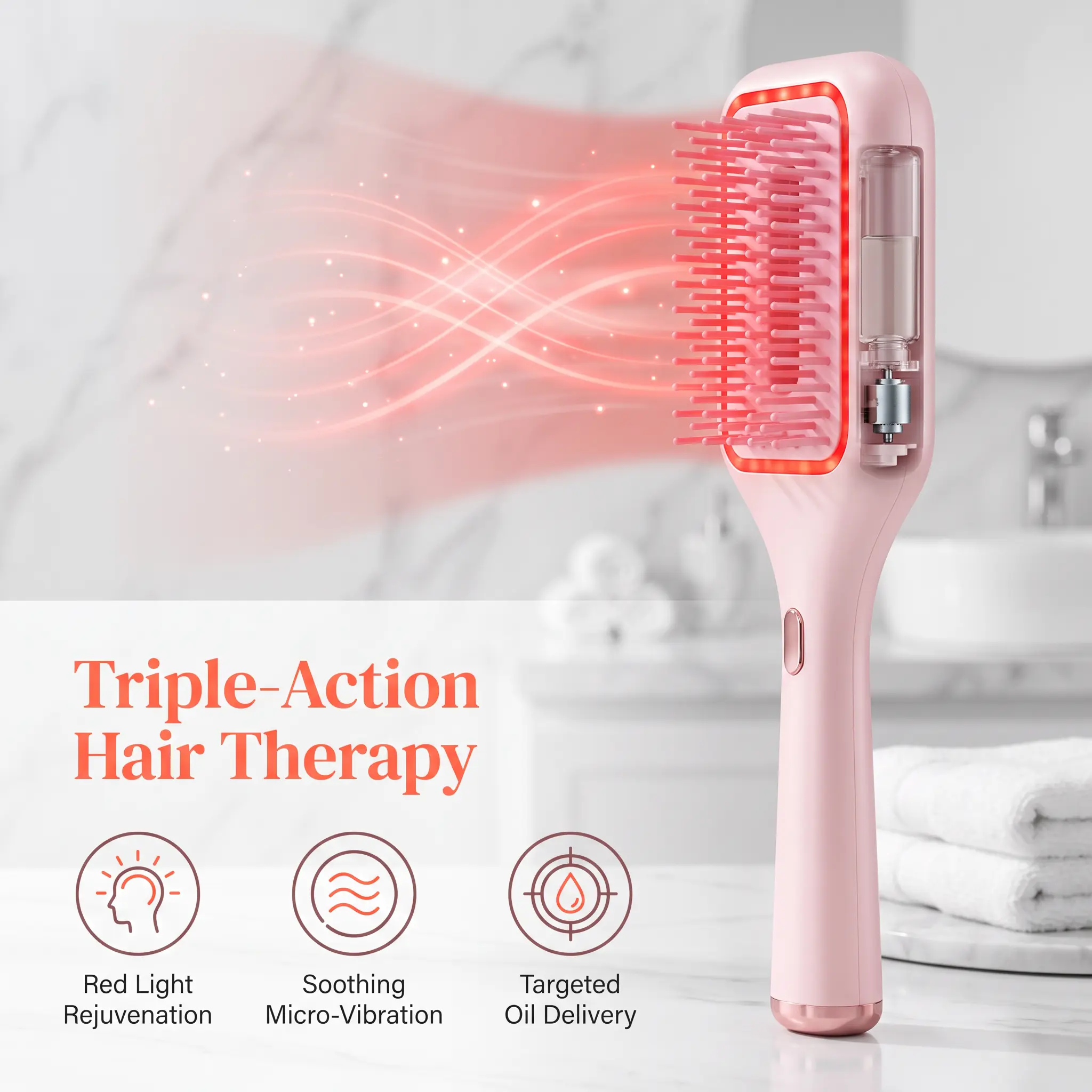 Vibrating Red Light Scalp Brush, Silicone Bristles Hair Oil Applicator, Relax Scalp for Daily Hair Care & At-Home Spa
