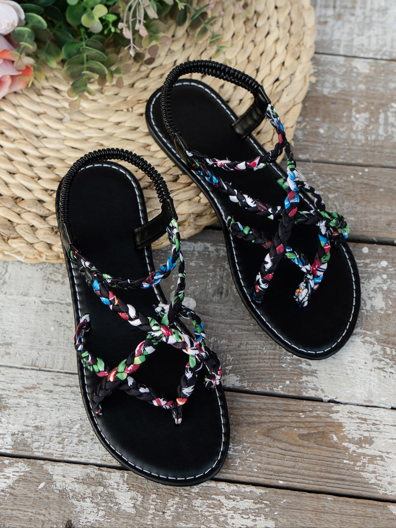 Women's Fashionable Ditsy Floral Pattern Sandals, Casual Comfortable Flat Sandals for Summer, Female All-match Toe Thong Shoes for Daily Wear, Girl
