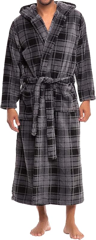 Alexander Del Rossa Mens Robe With Hood, Plush Fleece Hooded Mens Bathrobe, Big And Tall Bath Robe For Men