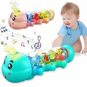 crawling sensory toy, cute caterpillar design tummy time infant toy with light & music, early educational alphabets and numbers interactive toys for parent-child games, play toys, birthday gifts