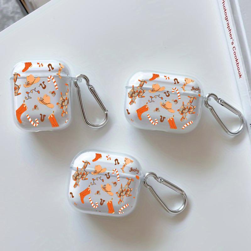 Cowboy Delight Pattern TPU Soft Protective Case for Apple AirPods 4/3/2/1/Pro/Pro2 Transparent Earphone Cover with Keychain Attachment