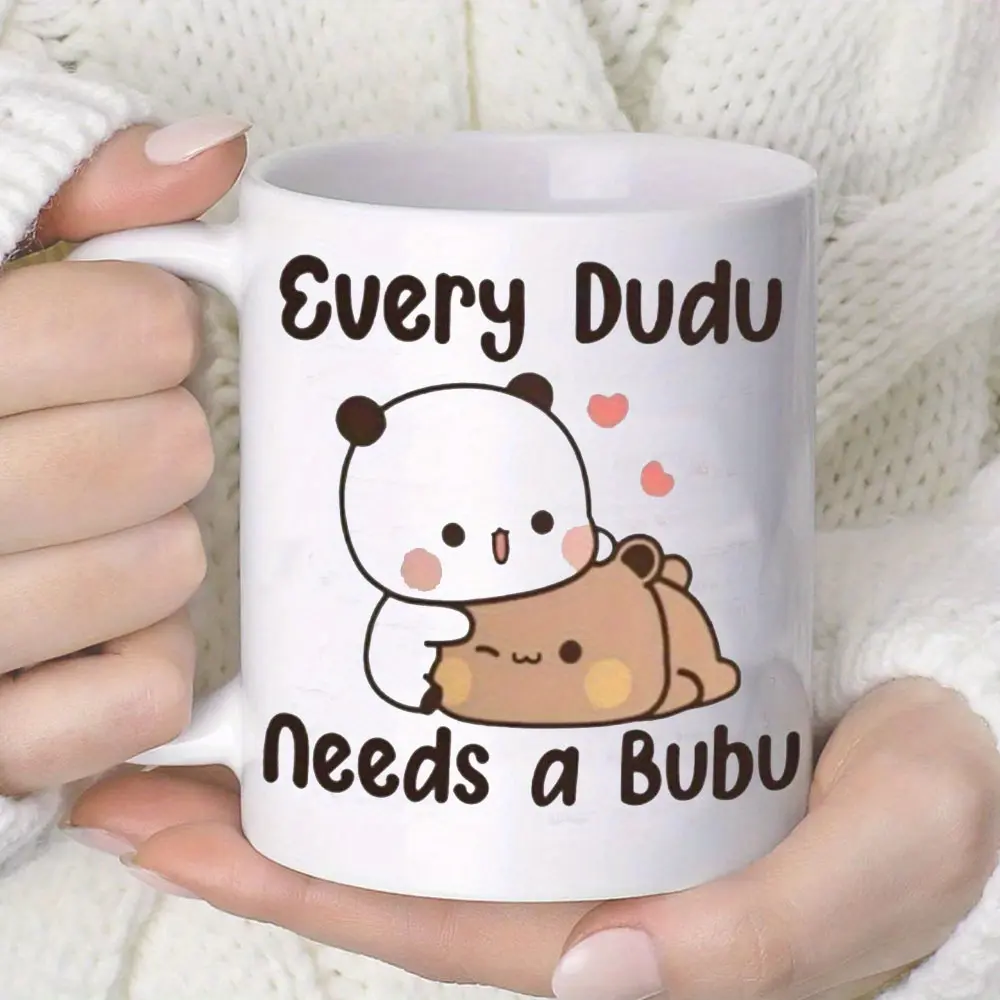 1 Cute Ceramic Coffee Cup with Panda & Bear Design - Insulated Reusable Mug, Dishwasher (for dishwasher, not microwave), Cute Bubu Panda & Bear Ceramic Cup for Coffee, Tea, Soup, Smoothies - Gift for & s
