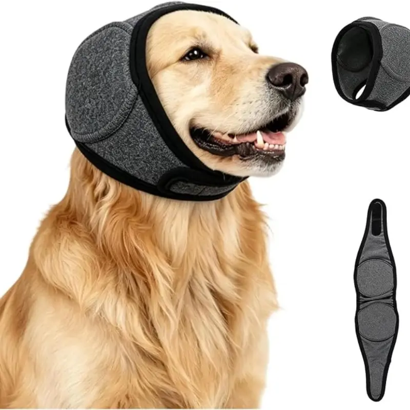 Dog Head Wrap Anxiety Relief Quiet Ears, Waterproof Dog Calm Hat, Shockproof Ear Muffs for Thunder, Lightning, Fireworks, Beauty, Rose Color, Small Size
