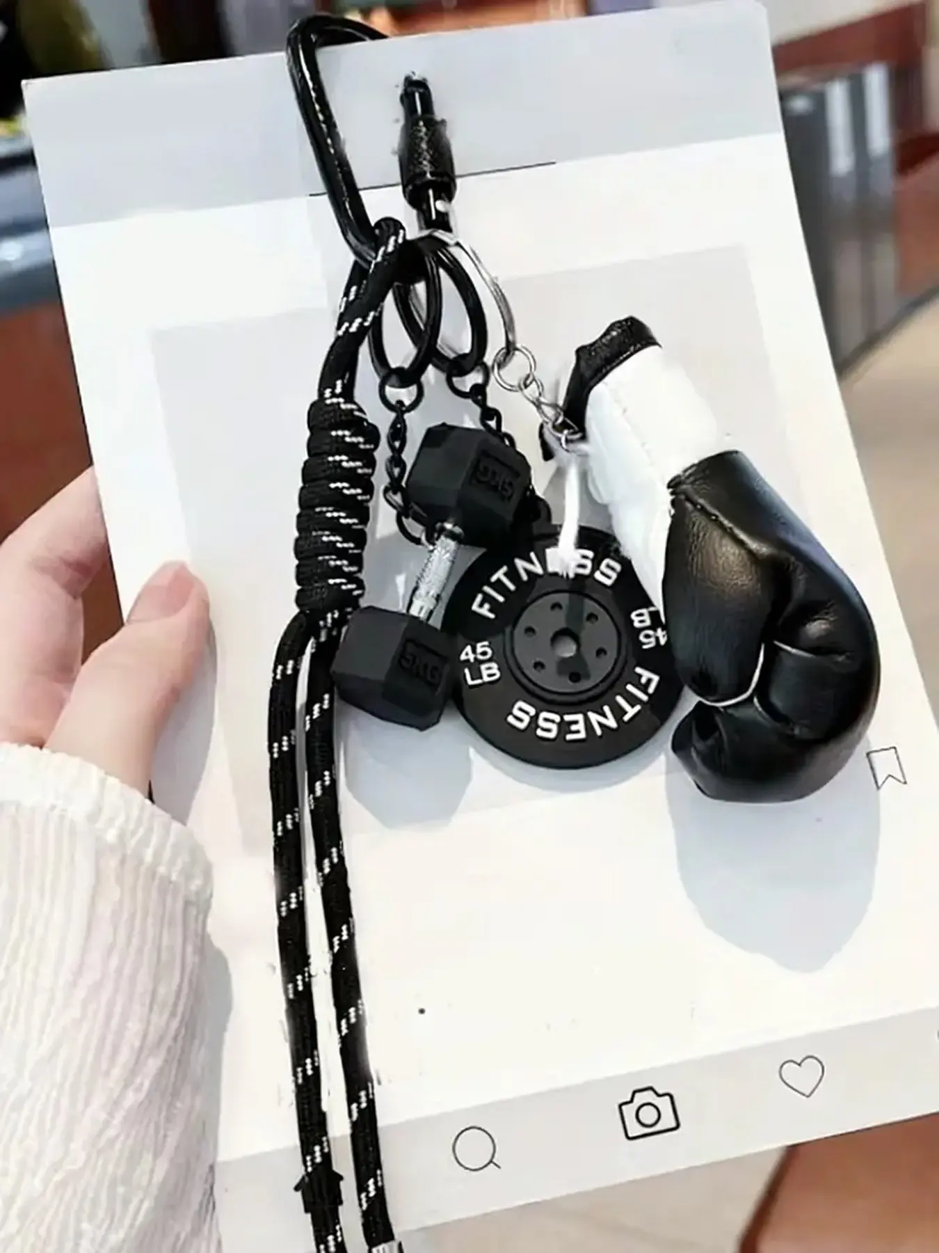 Fitness Keychain with Boxing Glove, Dumbbell & Weight Plate Charms, Sporty Gym Bag Pendant, Aesthetic Workout Themed, Colorful Accessory for Backpack & Car Keys, Trendy Gift for Fitness Lovers & Gym Enthusiasts, Key Accessories
