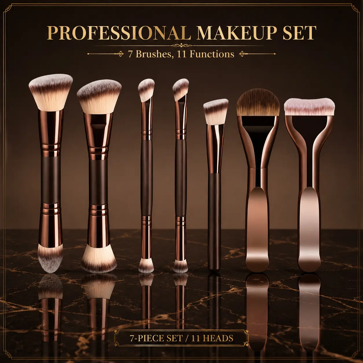 7-Piece Dual-Ended Ultra Soft Makeup Brush Set, Makeup Brush Kit, Foundation Brush, Blush Brush, Powder Brush, Eyeshadow Brush, Highlighter Brush, Concealer Brush
