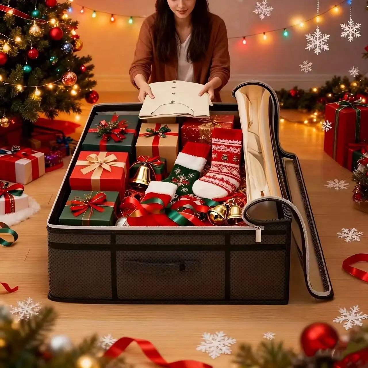 Large Capacity Bed Base Storage Bag, Durable Handles, Transparent Window, Ideal for Holiday Gift Storage, Nonwoven Fabric, Bedroom Use