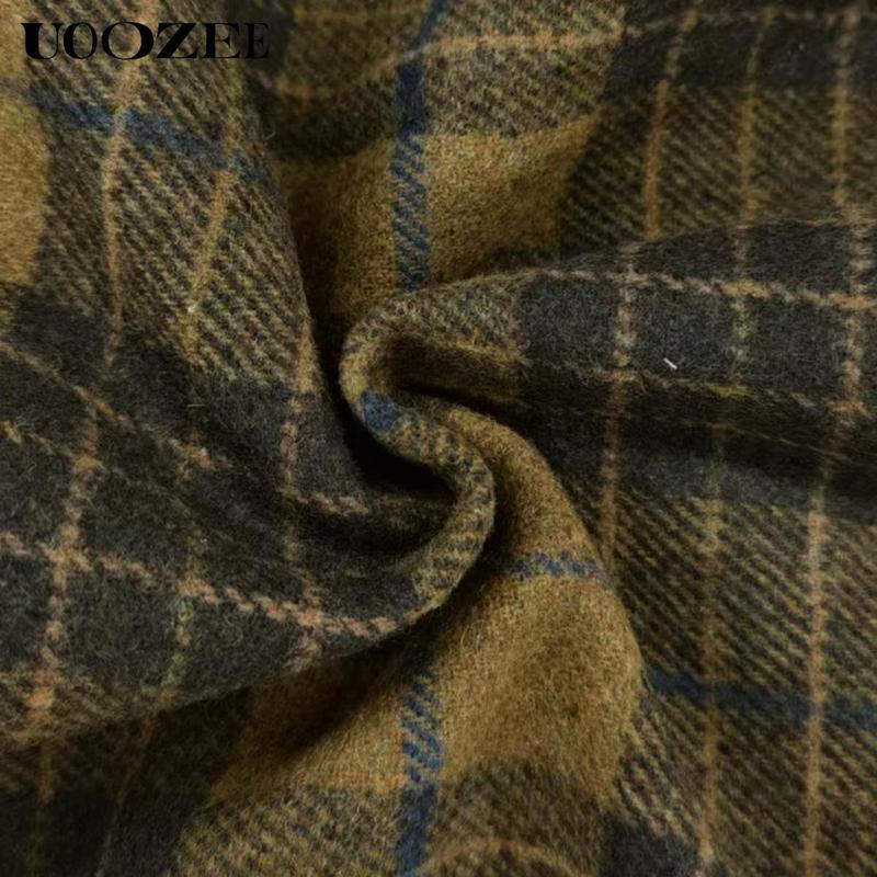 UOOZEE Women's Autumn Winter Retro Classic 2 Piece Blazer Suit, No Belt Pockets Blazer New Long Sleeves Loose Elegant Formal Business Outerwears Jackets & Plaid Pockets High Waisted Loose Full Length Trousers Pants