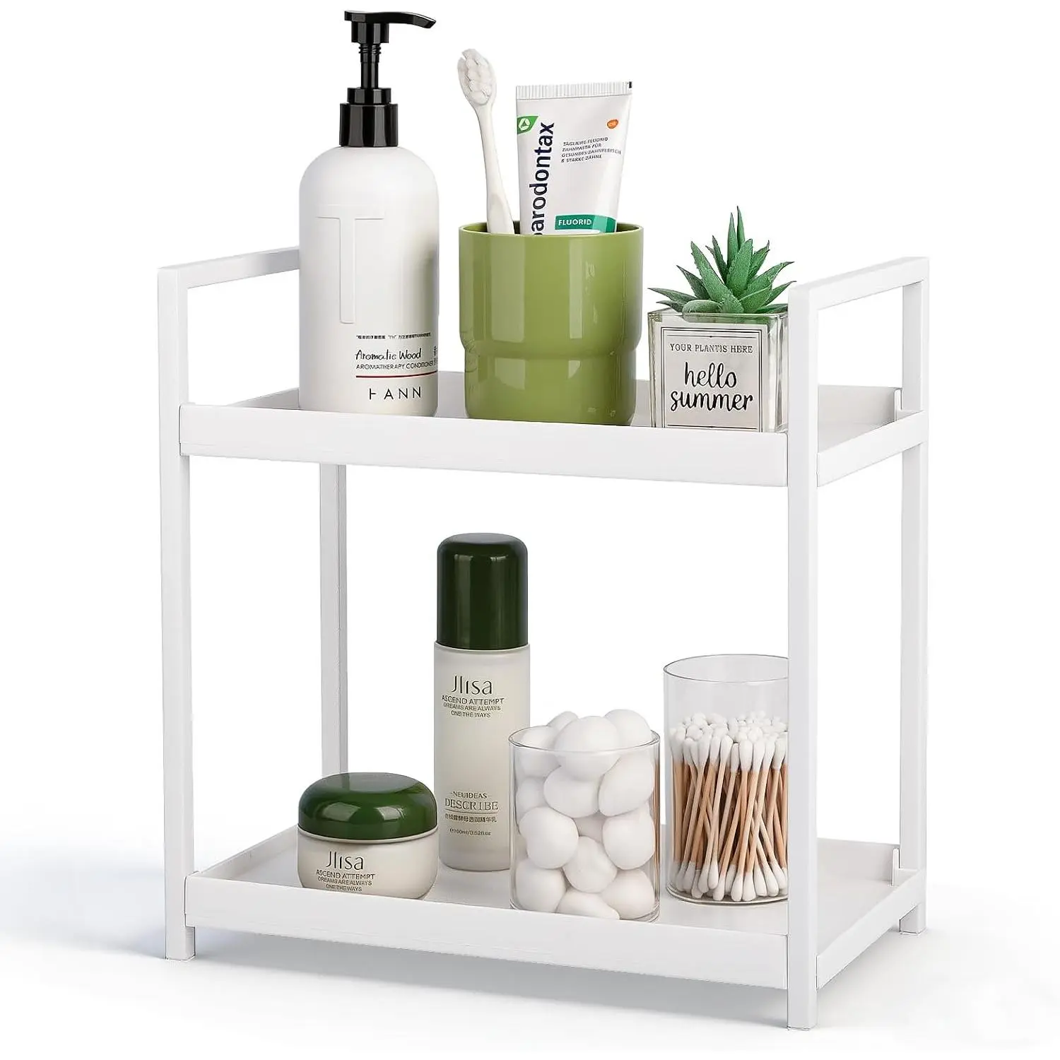 Bathroom Counter Organizer  Storage Countertop Shelf, Small White | 2 Tier Makeup Organizer Perfume Tray Skincare Holder for Sink, Dresser, Kitchen