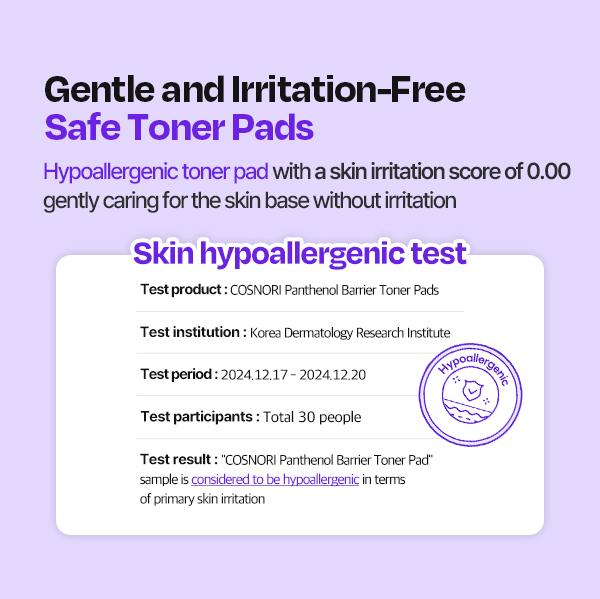 [COSNORI] Panthenol Barrier Toner Pad (60 Pads) | D-Panthenol Toner Pads | Vegan-Certified, Soothing for Sensitive Skin