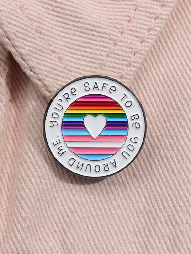 Love Heart & Letter & Colorful Stripe Design Brooch, Clip, Durable Metal Pins, Cute Round Shaped Clothes Brooch, Fashion Accessory for Women & Men, Men Accessories Jewelry