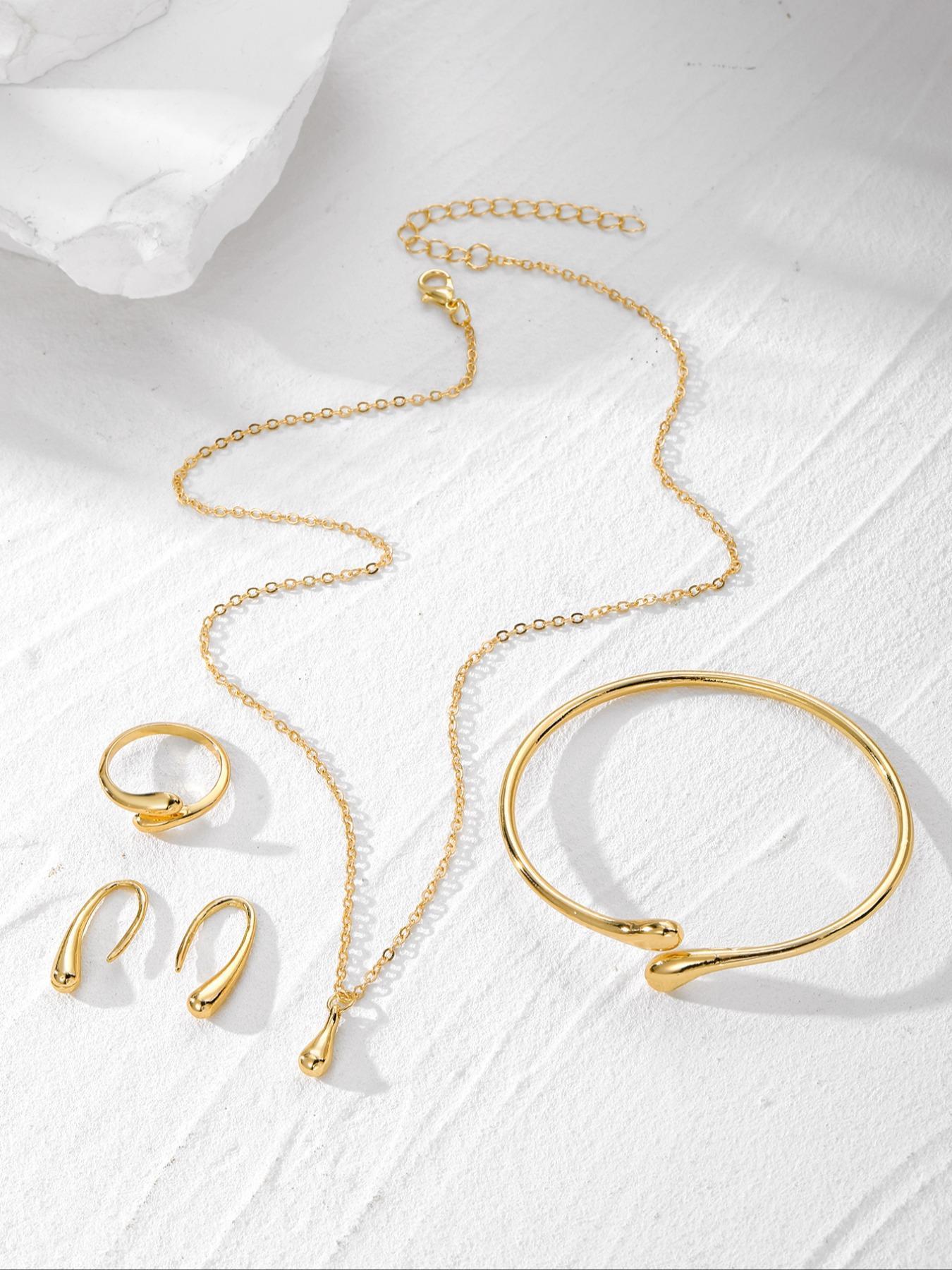 Necklace & Bracelet & Earrings & Ring Jewelry Set, Fashion Jewelry for Party, Daily Clothing Decor, Trendy All-match & Exquisite Jewelry for Birthday Gift