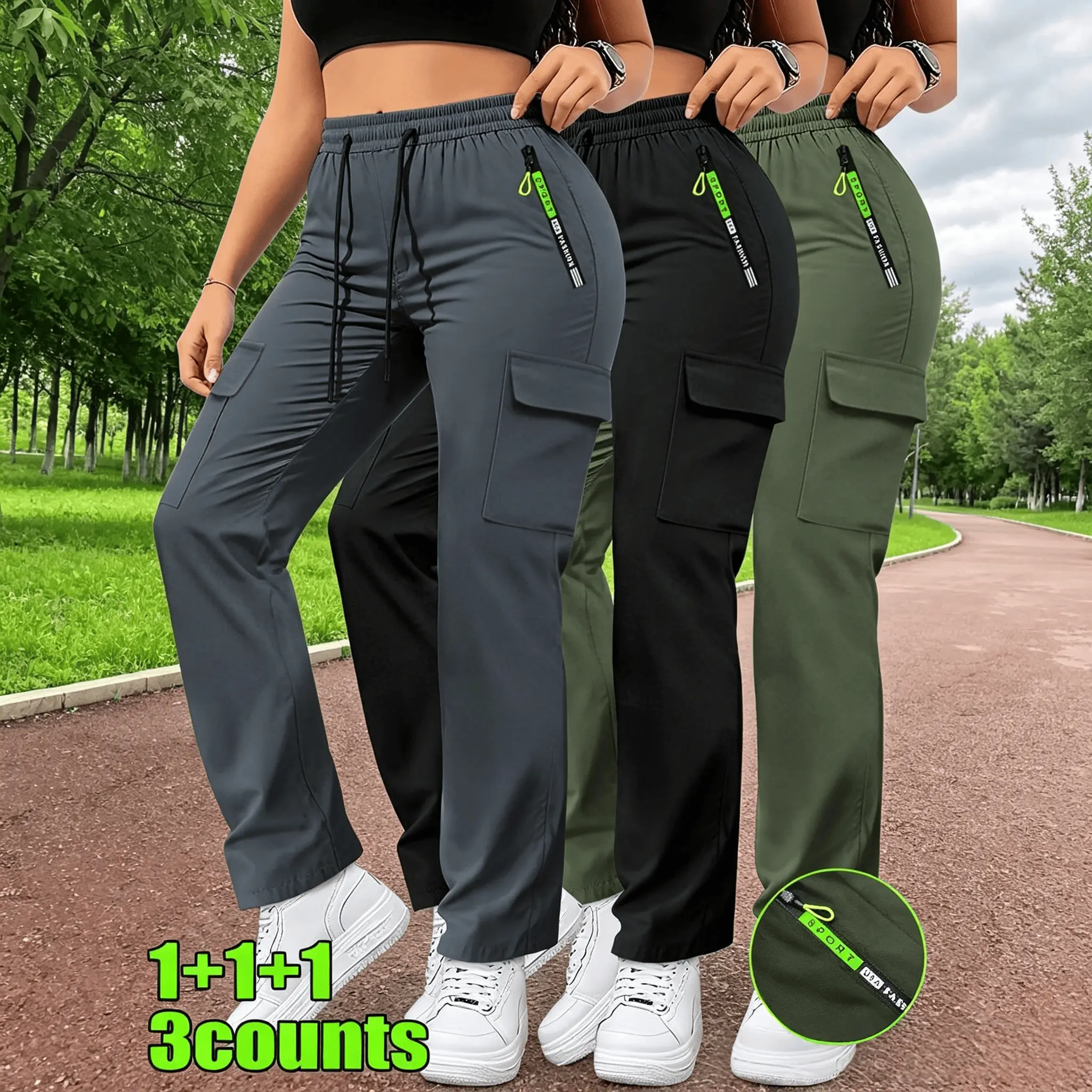 Women's 3PC Stretch Activewear Pants - Breathable Athletic Bottoms, Fitness Pants, Machine Washable Gym Exercise Activewear & Sportswear Bottoms for Gym Workouts, Outdoor Hiking