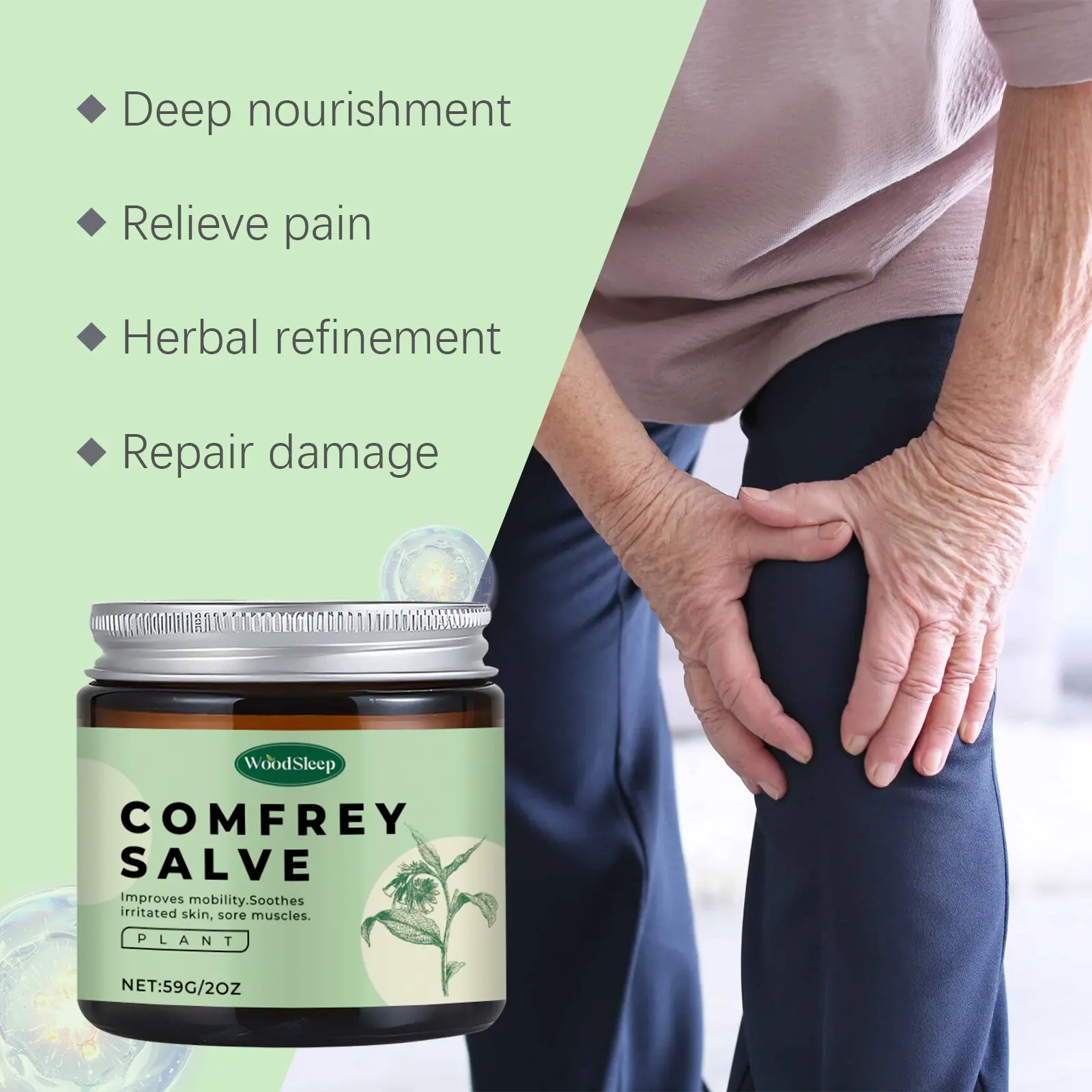 Natural Herbal Salve - Gentle Plant-Based Body Care Balm, Calendula Root-Infused with Bee Ingredients, Antibacterial Neck/Back Care, Daily External Skin Nurturing & Joint Relief Cream