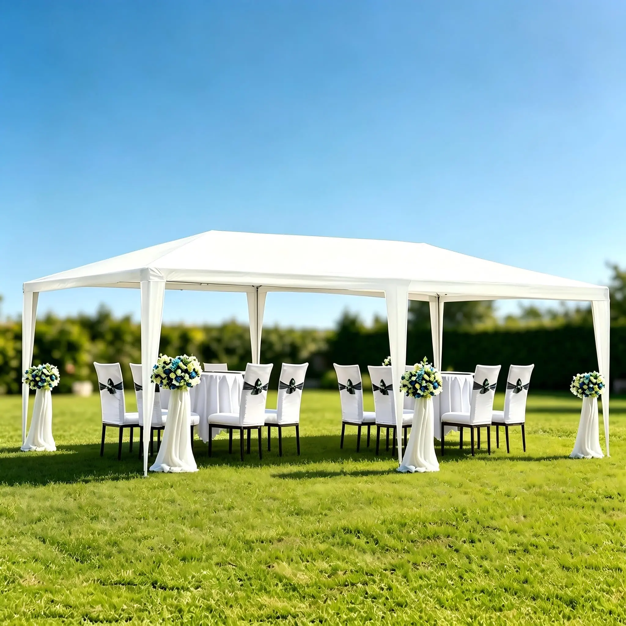GAOMON Durable White Pole Canopy Tents in 10x20 ft and 10x30 ft Sizes, Ideal for Outdoor Events and Shelters Without Sidewalls, Providing Spacious and Modern Protection