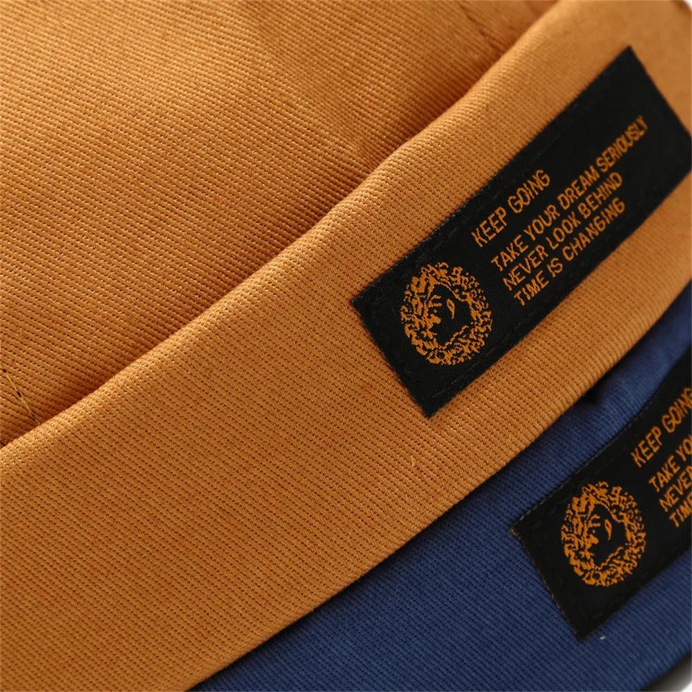 Retro Letter Label Brimless Caps Unisex Solid Color Beanie Men Women Summer Street Adjustable Docker Hats Melon Cap Hip Hop Cap