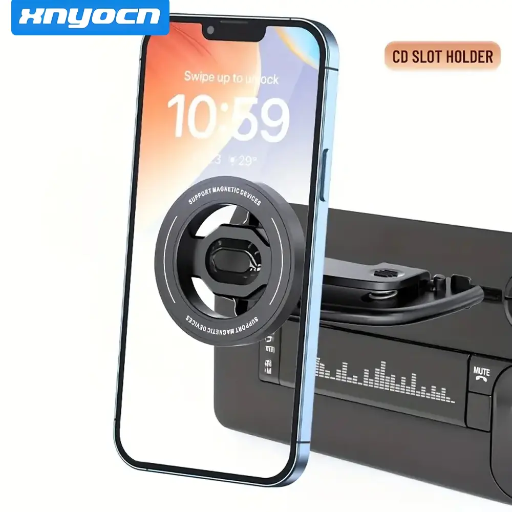 N52 Magnetic Car CD Slot Phone Mount, Quick Snap-in Installation & One-hand Operation & 360° Rotation, No Block Air Vent, Stable & Anti-shake Holder, Compatible with Both IPhone and Android Cellphones