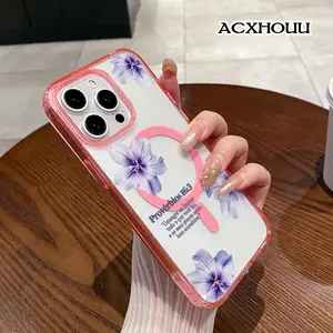 Purple Floral Commitment Translucent Frosted Magnetic Ring Case for iPhone 17 16 15 14 13 12 11 Pro Max Plus Matte Soft-Touch,Raised Camera Protection,Anti-Drop Hard PC Cover