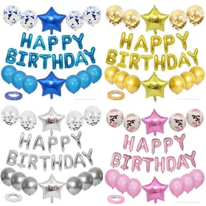 27pcs Birthday Happy Letter Balloons Set, Star and Glitter Balloons, Party Decorations for Baby Shower, Wedding, Graduation