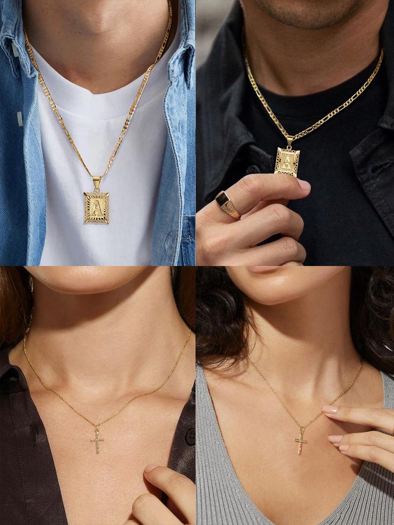 Letter & Cross Pendant Necklace, Punk Style Jewelry for Party, Daily Decor, Trendy All-match & Exquisite Chains Jewelry for Birthday Gift Fall