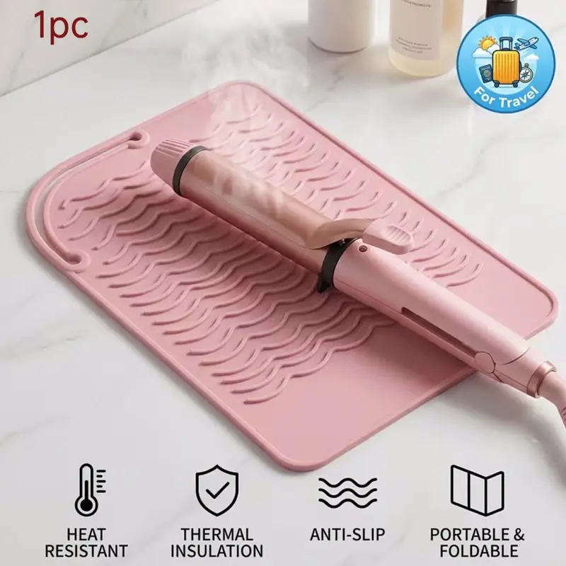 Heat-Resistant Curling Iron Pad, Foldable Portable Travel Hair Tool Storage Bag, Straightener Heat Protection Mat, Desktop Heat Insulation Pad
