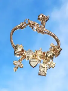 2k Charm Bracelet, Cross Charm Bracelet, Cross Charm Bangle, Vintage Street Fashion, Cross and Heart Charm, Women's Glowing Bible Love Crown Angel Pendant Necklace