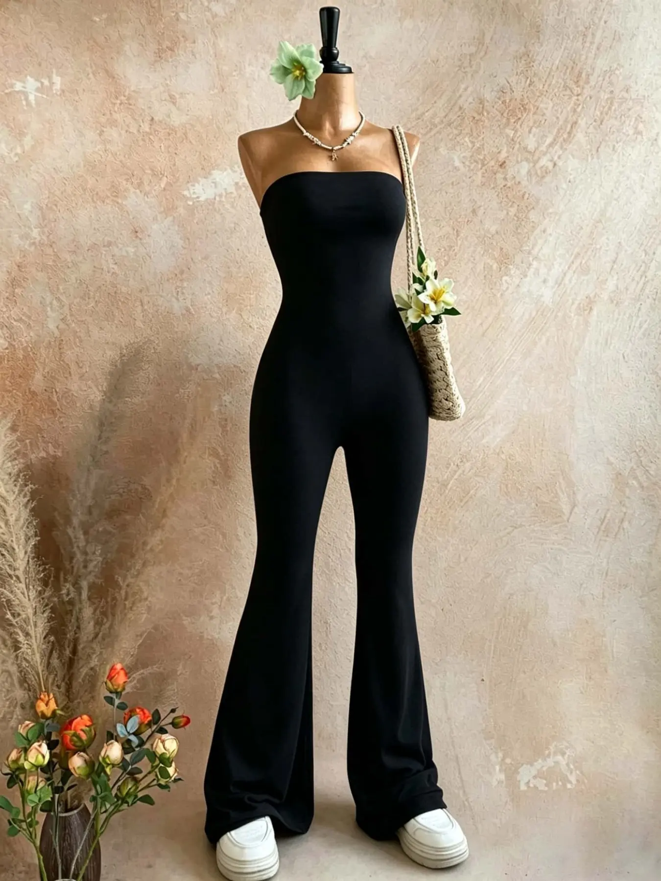 Bodycon Midi Leggings, Pure Desire Casual Style, No Shoulder Straps, Knitted, High Elasticity, Butt Lift, Long Pants, Women's Commute & Travel