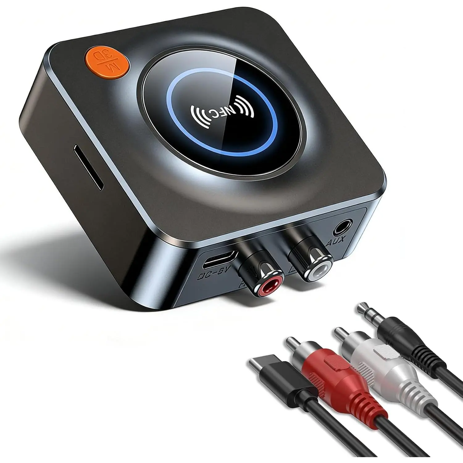 NFC Bluetooth Audio Receiver, AUX-USB Adapter Device for Old Stereo Speakers - Converts Wired Systems to Wireless Streaming for Phones, Tablets, Synthetic Card Compatibility