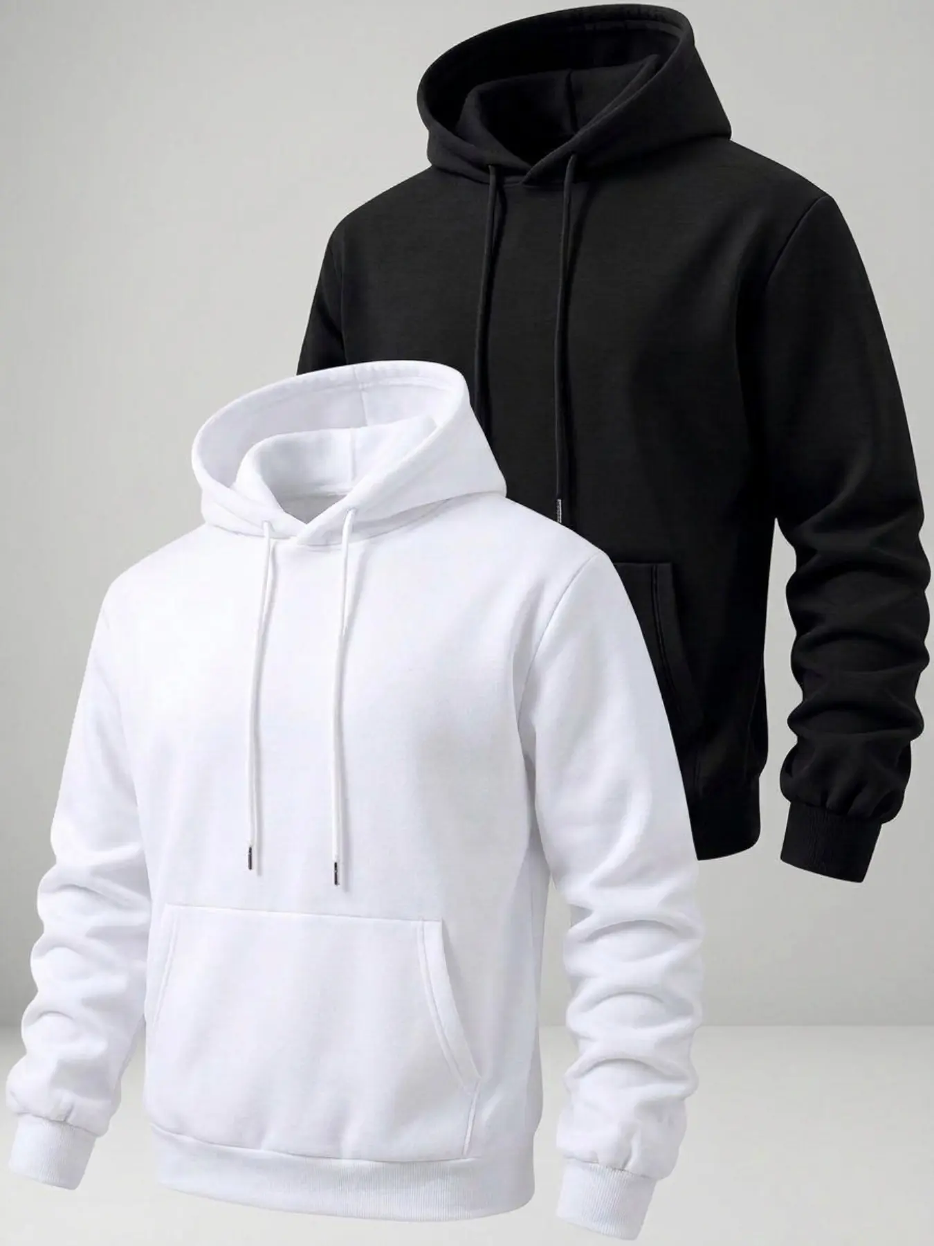 Unisex 2 Pieces Plain Solid Color Hooded Sweatshirt Bundle, Adjustable Drawstring Hood, Front Kangaroo Pocket Long Sleeve Loose Fit Pullover Hoodies, Athletic Casual Sweatshirts For Daily Sports Outdoor Winter Layering