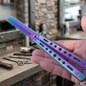 Foldable Stainless Steel Training Butterfly Comb, Anti-Static Hair Styling Practice Comb for Barber, Pocket Metal Folding Comb with Safe Round Teeth, Durable Rustproof Salon Haircare Practice Tool for Beginners Professional Use