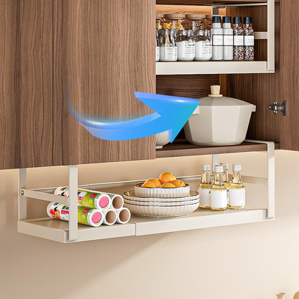 Extendable Under Cabinet Add-on Storage Baskets with Thick Clip Heavy Duty Under Cabinet Organizer Under Cabinet Shelf Hanging Holder for Pantry Cabinet Laundry Room Shoe Rack