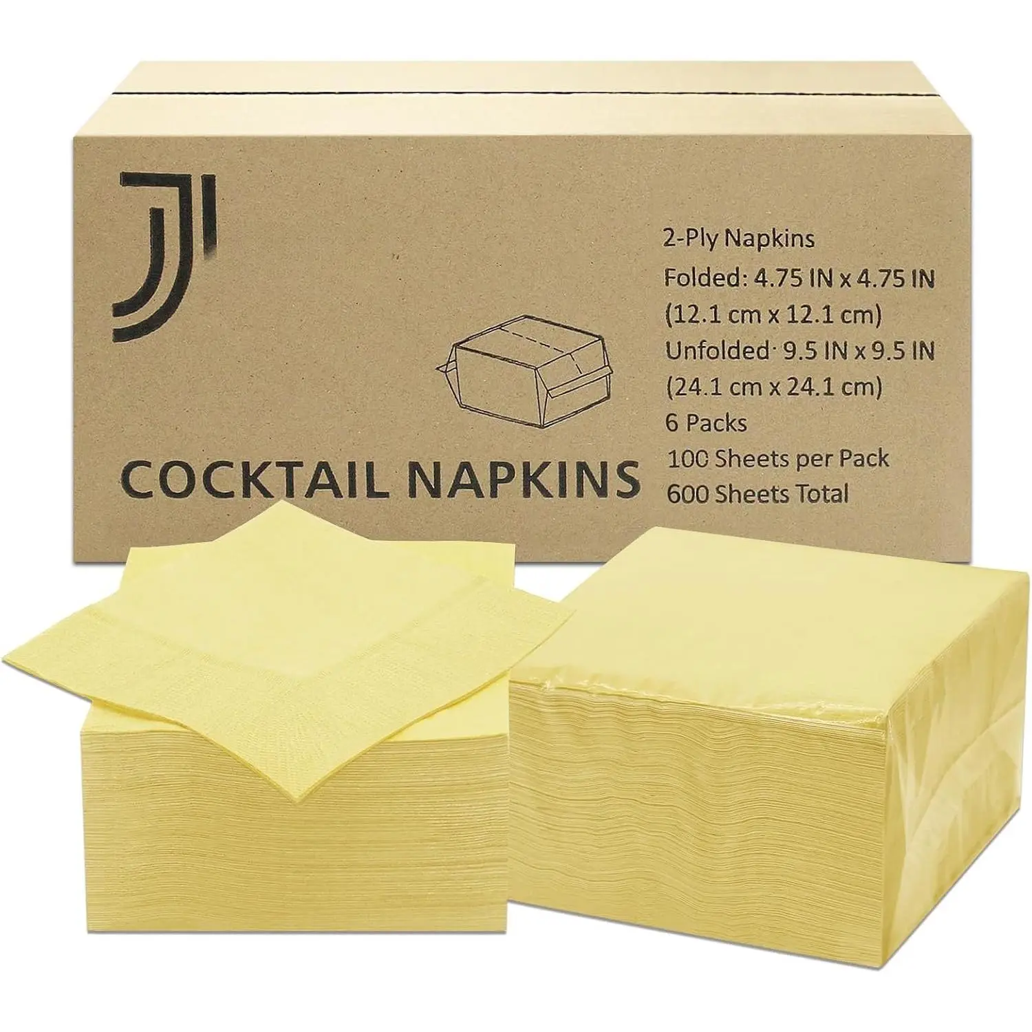 Napkins - 600 Count 2-Ply Yellow Napkins Disposable, 4.75 x 4.75 Inch Folded Paper Napkins Bulk Beverage Napkins for Dinner Wedding Bar Party and Everyday Use