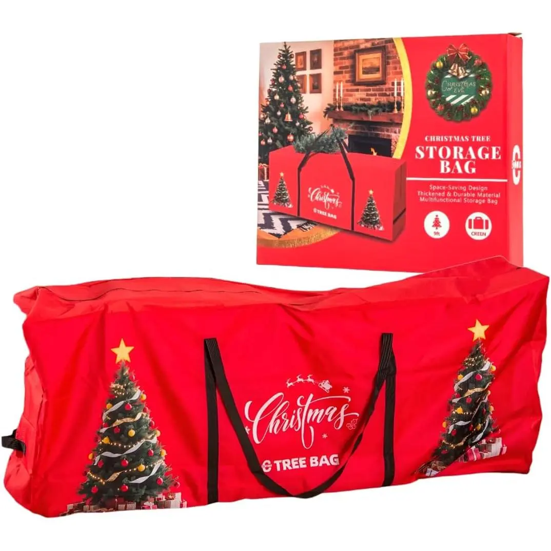 Christmas Tree Storage Bag 9 Ft Tall Tree Container,, Equipped With Durable Handles & Zipper,Heavy Duty Oxford,Xmas Tree Storage Bag With Wide Opening Fits For Big Xmas Tree (Red)