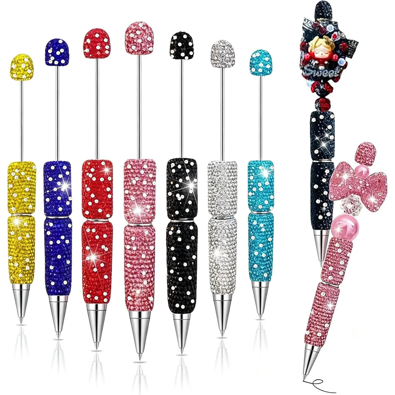 Rhinestone Bling Beaded Pen – Sparkling   AB  Stylus Ballpoint Pen – Luxury Cute Glitter Writing  for Women Girls, Office School Supplies