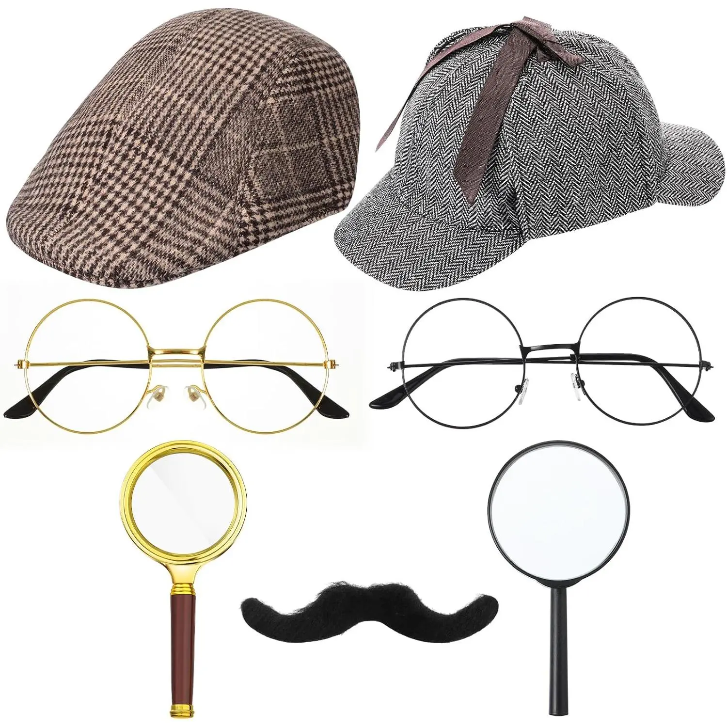 8 count Detective Costume Accessories for Adults | Detective Hat Kit for Women Men Outfit, Detective Party Prop, Halloween , Inspector Decoration with Magnifying Glass