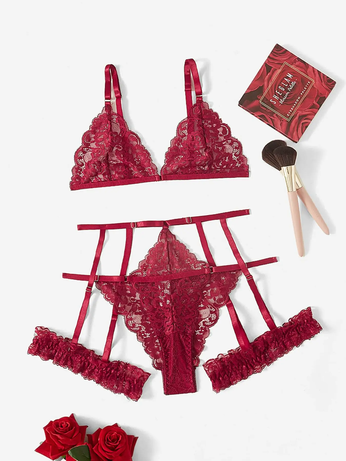 Lace Teddy Bodysuit Lingerie Set with Strap Belt and Leg Straps, Elegant Doll Design for Special Occasions and Romantic Nights
