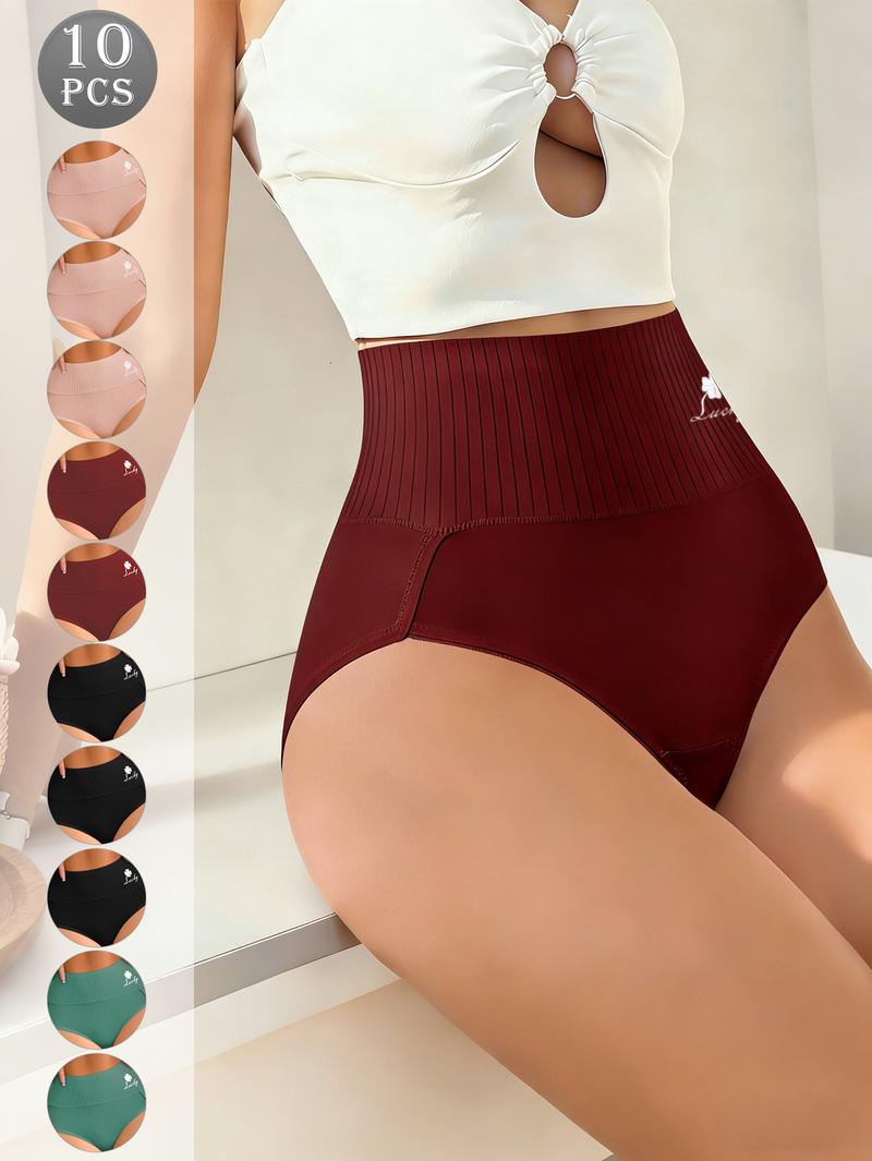 QUASTI 10-Pack High Waisted Breathable Comfortable Women's Underwear, Highly Elastic Confidence No-Show Must-Have Briefs for Daily Use, Minimalist Elegant Full Coverage Panties, S-XXL